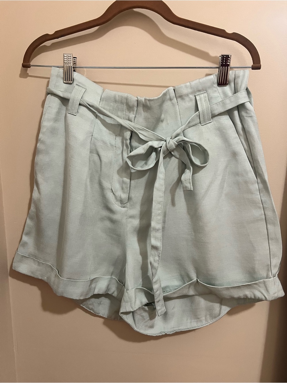 Express Light Mint High-Waist Tie-Front Paperbag Shorts